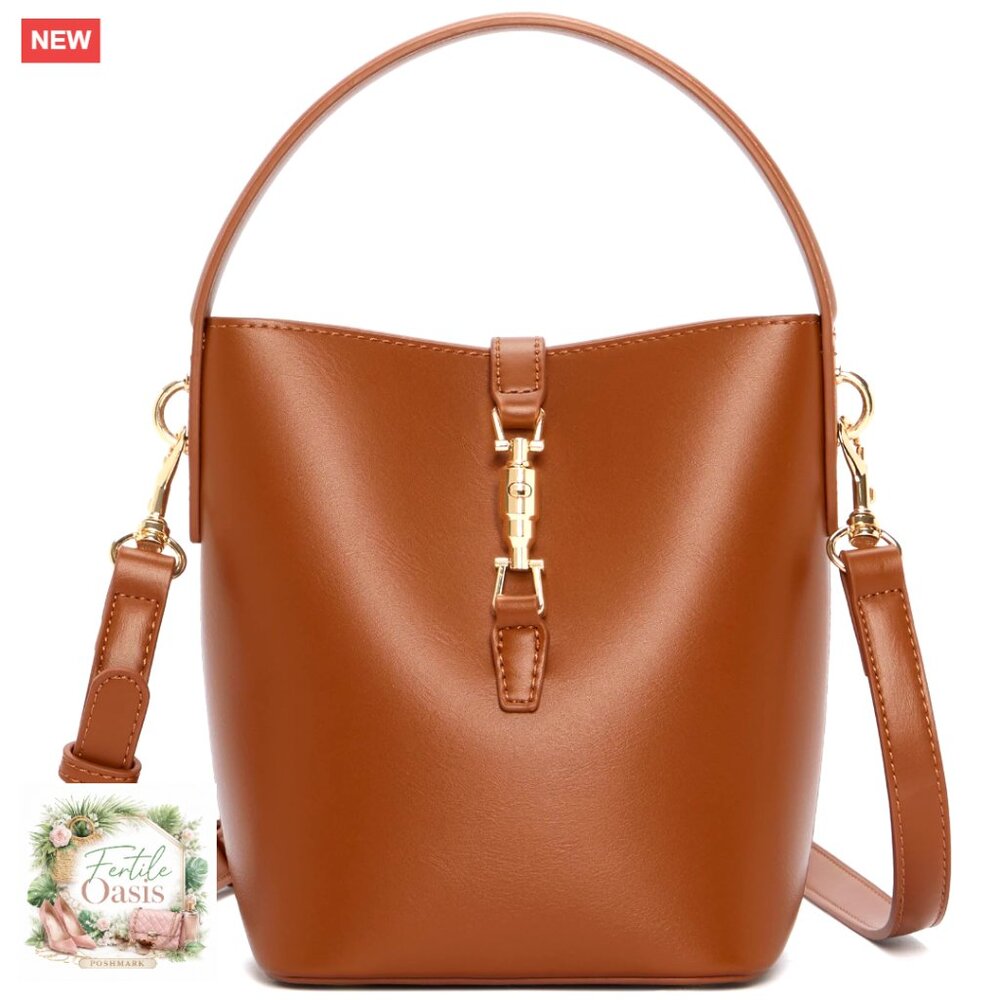 Small Vegan Leather Bucket Bag Crossbody Shoulder Purse Trendy Chic